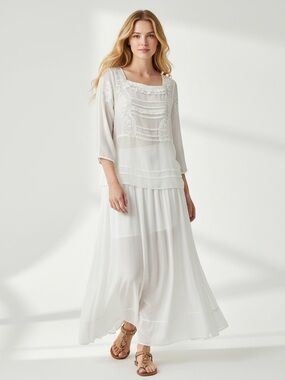 LC LAUREN CONRAD Sheer Embroidered Beaded Top